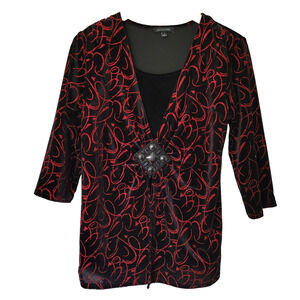 Black Velvet Red Sequin Top Sz S Christmas Holidays Sparkle Whimsygoth Notations